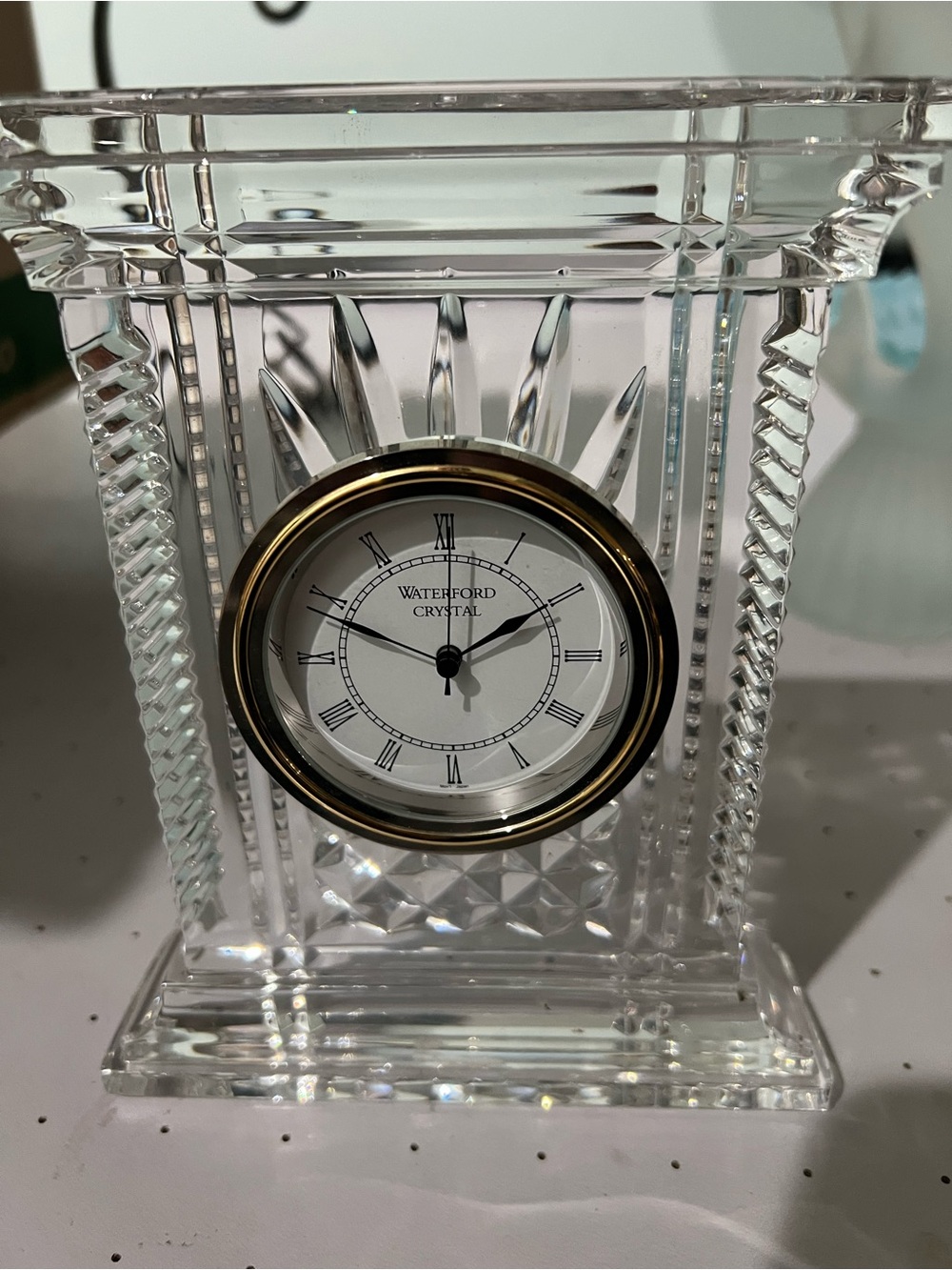 Waterford Crystal Clear Mantel Clock with Gold Trim